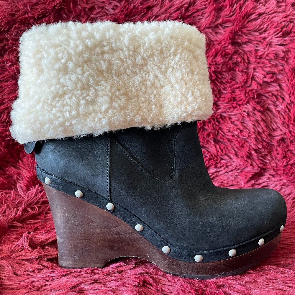 Ugg Boots Wedge Ankle Boots Genuine Sheepskin and Suede